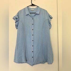 UMGEE LIGHT BLUE ACID WASH LIGHTWEIGHT DENIM TUNIC BLOUSE SZ MEDIUM
